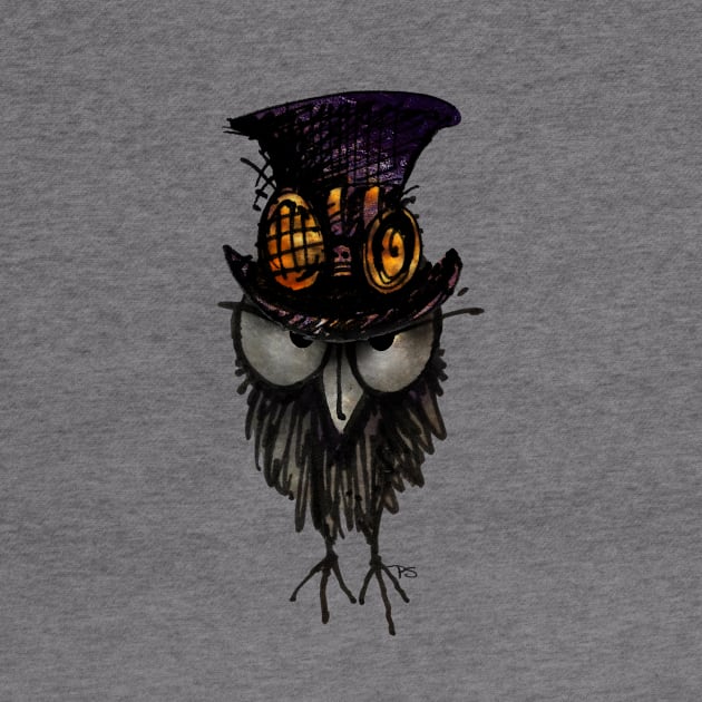 Funny Grumpy Steampunk Owl in a Steampunk Top Hat and Brass Goggles by PaulStickland